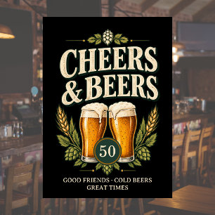 Klassischer Vintage-Männer Cheers & Beers 50. Gebu Einladung