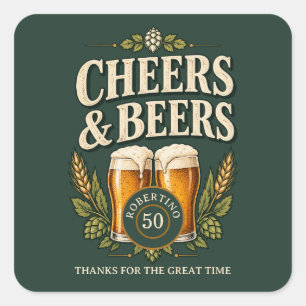 Klassischer Vintage-Männer Cheers & Beers 50. Gebu Quadratischer Aufkleber