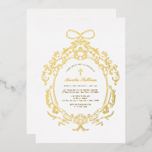 Klassischer Vintage-Rahmen Taufe Gold Folieneinladung