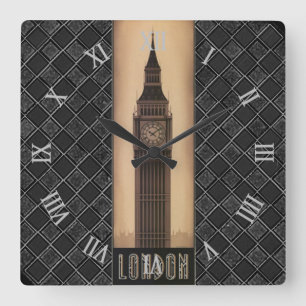 Klassischer Vintage Retro London Big Ben Designer Quadratische Wanduhr