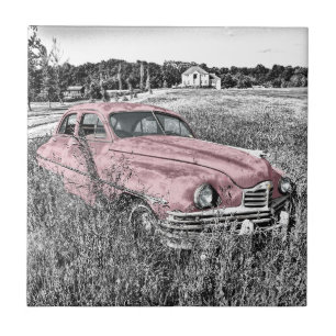 Klassischer Vintage-Rosa-Wagen Fliese