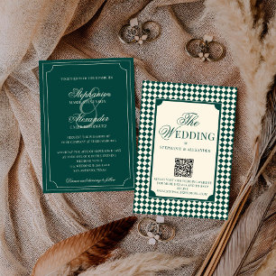 Klassischer Vintage-Smaragd-Old-Money-QR-Code-Hoch Einladung