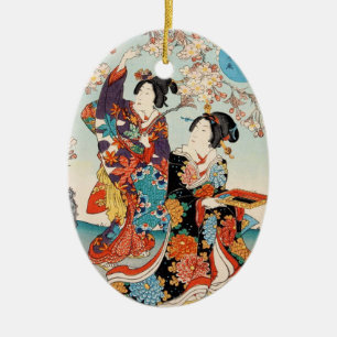 Klassischer Vintage-Ukiyo-e zwei Geishas Utagawa-K Keramikornament