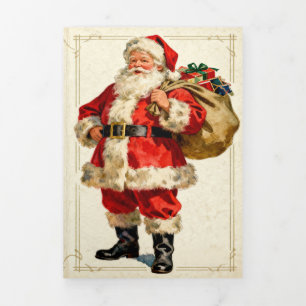 Klassischer Vintage-Weihnachtsmann und Kamin Dreifach Gefaltete Urlaubskarte