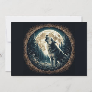 Klassischer, vintage Wolf & Mond Feiertagskarte