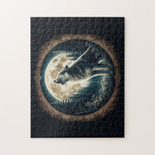 Klassischer, vintage Wolf & Mond Puzzle