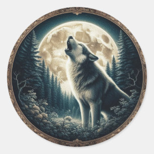 Klassischer, vintage Wolf & Mond Runder Aufkleber