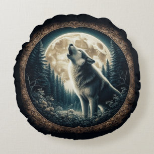 Klassischer, vintage Wolf & Mond Rundes Kissen