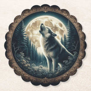 Klassischer, vintage Wolf & Mond Untersetzer