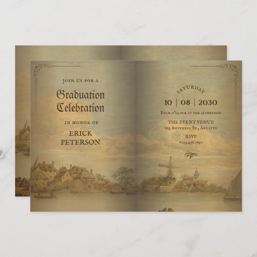 Klassischer Vintager Abschluss Einladung (Vorne/Hinten)