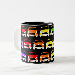 Klassischer Vintager Mini-Cooper-Regenbogen Zweifarbige Tasse