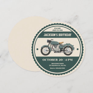 Klassischer Vintager Retro-grüner Motorrad-Geburts Einladung