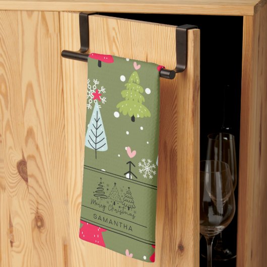 Klassischer Vintager Urlaubsmuster-Weihnachtsbaum Geschirrtuch (Drittel gefaltet)