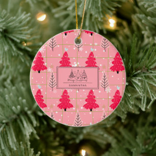 Klassischer Vintager Urlaubsmuster-Weihnachtsbaum Keramik Ornament