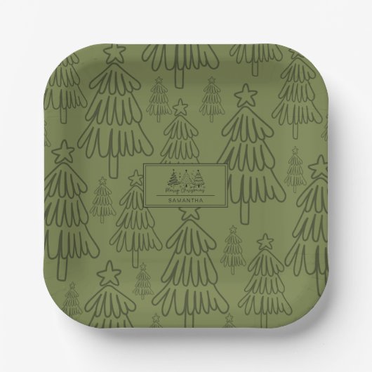 Klassischer Vintager Urlaubsmuster-Weihnachtsbaum Pappteller (Vorderseite)