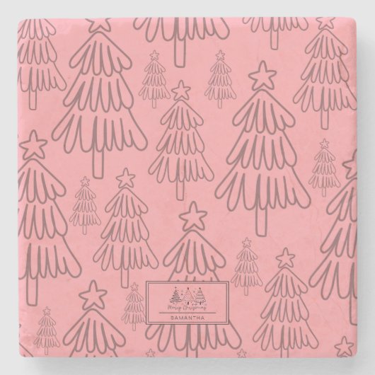 Klassischer Vintager Urlaubsmuster-Weihnachtsbaum Steinuntersetzer (Vorderseite)