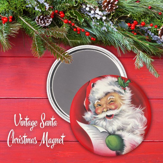 Klassischer Vintager Weihnachtsmann überprüft sein Magnet