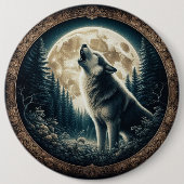 Klassischer, Vintager Wolf und Mond Button (Vorderseite)