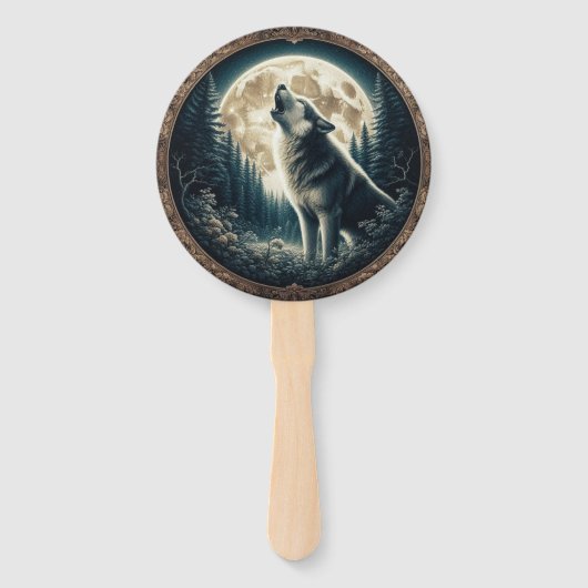 Klassischer, Vintager Wolf und Mond Fächer (Vorderseite)