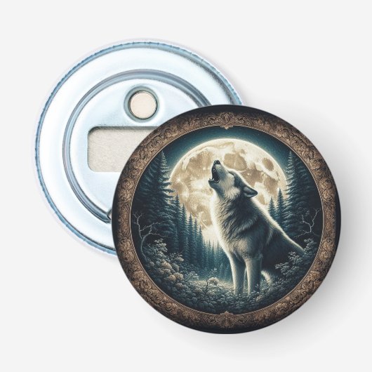 Klassischer, Vintager Wolf und Mond Flaschenöffner (Vorderseite)