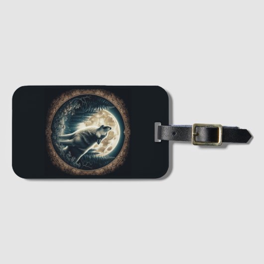 Klassischer, Vintager Wolf und Mond Gepäckanhänger (Vorderseite (Horizontal))