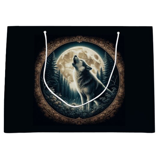 Klassischer, Vintager Wolf und Mond Große Geschenktüte (Vorderseite)