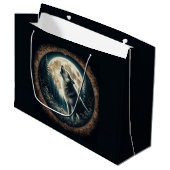 Klassischer, Vintager Wolf und Mond Große Geschenktüte (Vorderseite Schrägansicht)