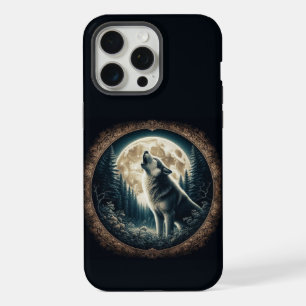 Klassischer, Vintager Wolf und Mond iPhone 15 Pro Max Hülle
