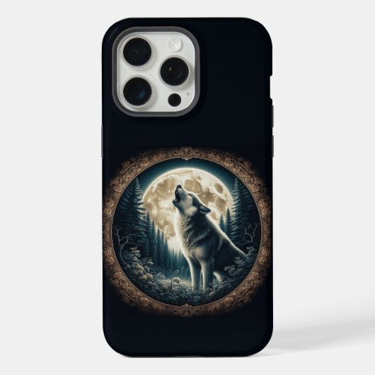Klassischer, Vintager Wolf und Mond iPhone Hülle (Rückseite)