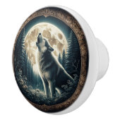 Klassischer, Vintager Wolf und Mond Keramikknauf (Rechts)