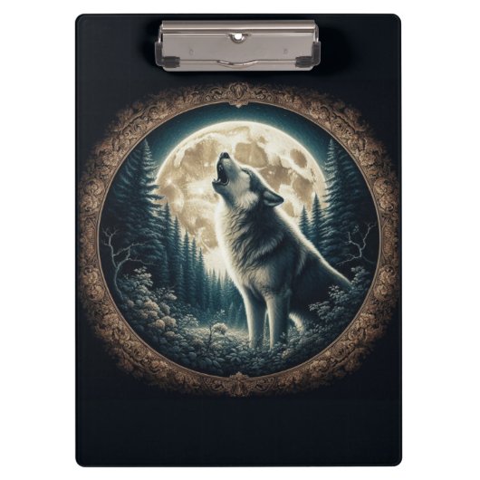 Klassischer, Vintager Wolf und Mond Klemmbrett (Vorderseite)