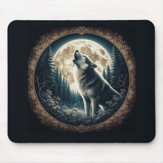 Klassischer, Vintager Wolf und Mond Mousepad (Vorne)