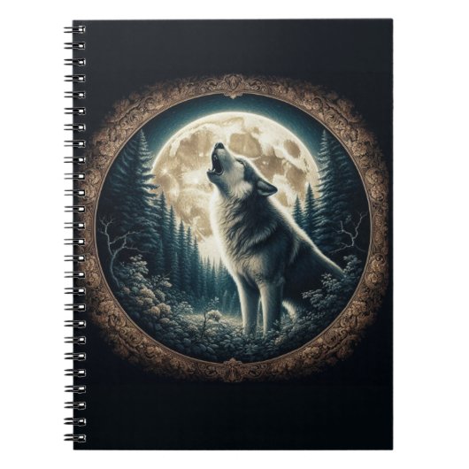 Klassischer, Vintager Wolf und Mond Notizblock (Vorderseite)