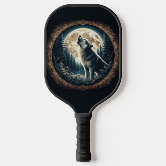 Klassischer, Vintager Wolf und Mond Pickleball Schläger (Vorderseite)