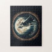 Klassischer, Vintager Wolf und Mond Puzzle (Vertikal)