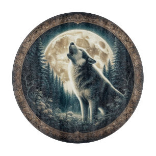 Klassischer, Vintager Wolf und Mond Schneidebrett