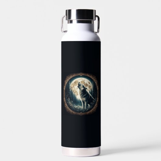 Klassischer, Vintager Wolf und Mond Trinkflasche (Vorne)