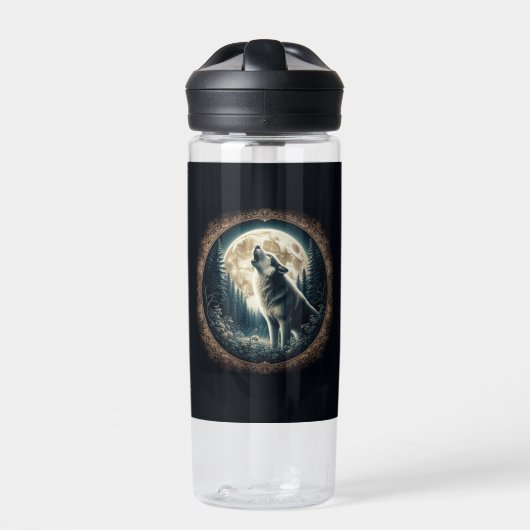 Klassischer, Vintager Wolf und Mond Trinkflasche (Vorderseite)