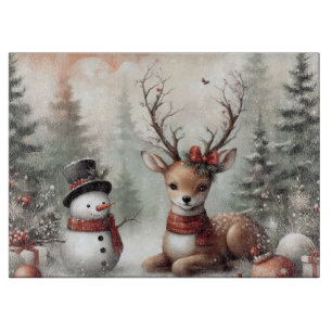 Klassischer Wald-Weihnachtshirsch/Schneemann Schneidebrett