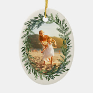 Klassischer Weihnachts-Fotorahmen-Kranz aus Kiefer Keramik Ornament