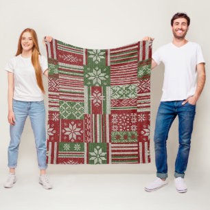 Klassischer Weihnachts-Patchwork-Strick - Rot, Grü Fleecedecke