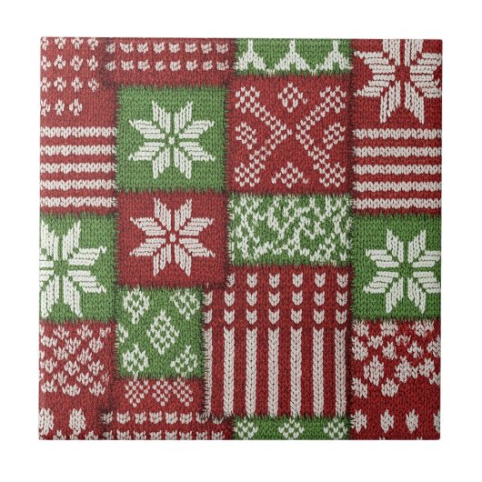 Klassischer Weihnachts-Patchwork-Strick - Rot, Grü Fliese (Vorderseite)