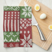 Klassischer Weihnachts-Patchwork-Strick - Rot, Grü Geschirrtuch (Viertel Falte)