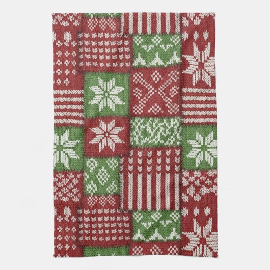 Klassischer Weihnachts-Patchwork-Strick - Rot, Grü Geschirrtuch (Vertikal)