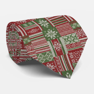 Klassischer Weihnachts-Patchwork-Strick - Rot, Grü Krawatte