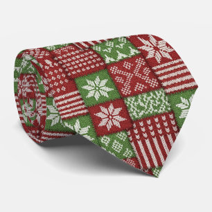 Klassischer Weihnachts-Patchwork-Strick - Rot, Grü Krawatte