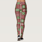 Klassischer Weihnachts-Patchwork-Strick - Rot, Grü Leggings (Rückseite)