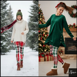 Klassischer Weihnachts-Rot-Grün-Tartan-Karo Leggings