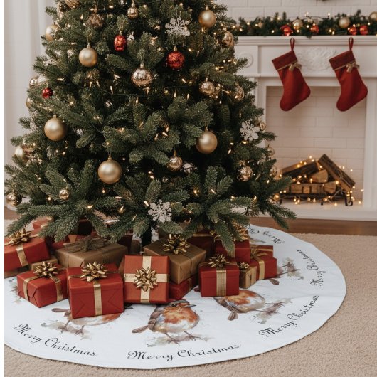 Klassischer Weihnachts-Rotkehlchen, individuell an Polyester Weihnachtsbaumdecke