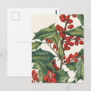 Klassischer Weihnachts-Stechpalmenstrauß mit roten Postkarte